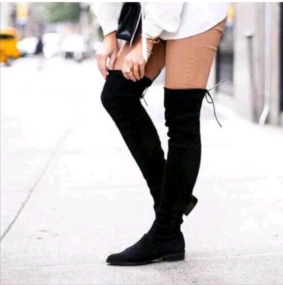 Stuart Weitzman Jocey Stretch Suede OTK Boots Black Size 8 US S0741 New!